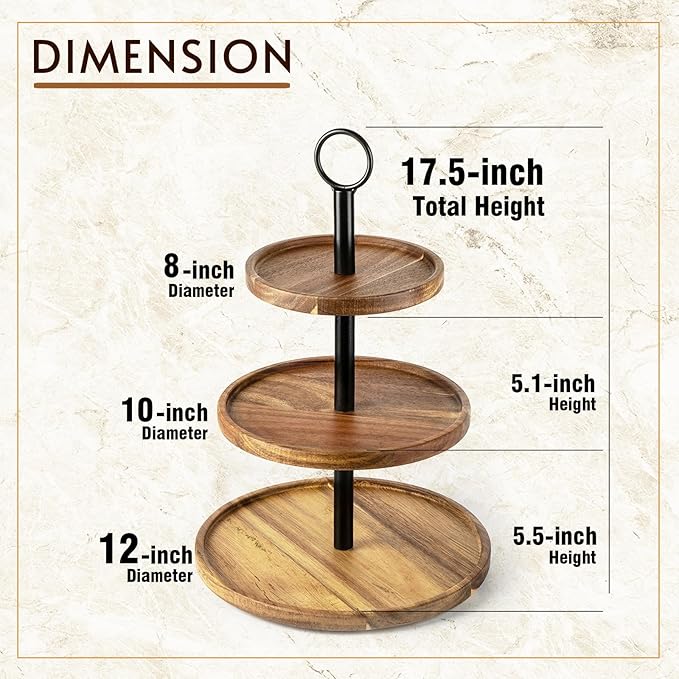 WILDMOS 3 Tier Cupcake Stand, Farmhouse Rustic Tiered Serving Tray,3 Tier Serving Tray for Farmhouse Kitchen Decor, Wood Dessert Tray for Tea Party Wedding Server, Decorative Tiered Tray.
