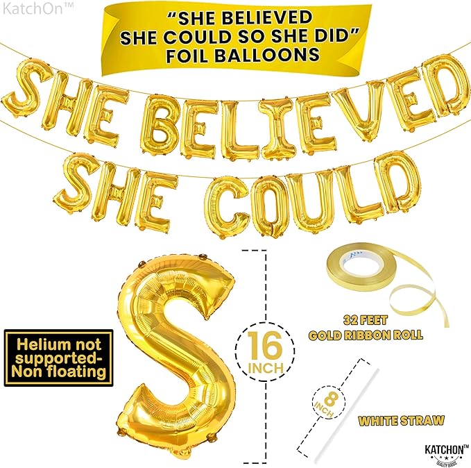 KatchOn Gold She Believed She Could So She Did Balloons - 16 Inch | Congrats Balloon for Congratulations Decorations | Graduation Balloon for Graduation Decorations 2026, Congrats Grad Decorations