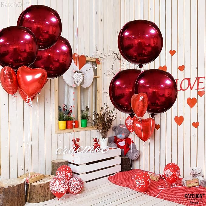 KatchOn, Metallic Red Balloons - 22 Inch, Pack of 6 | Round 4D Mylar Cherry Balloons for Birthday Decorations | Maroon Balloon for Wedding, Graduation Decorations 2026 | Baby Shower Decoration