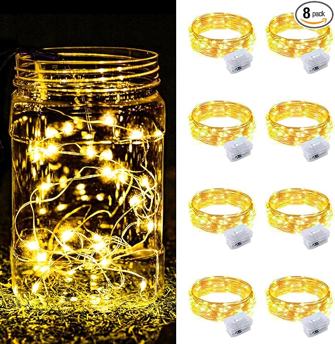 8 Pack Fairy Lights Battery Operated, 7FT 20 Mini LED Fairy Lights Silver Wire Twinkle Lights for DIY, Parties, Wedding, Bedroom, Christmas Decoration (Warm White)