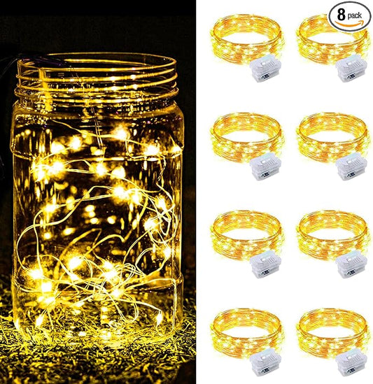 8 Pack Fairy Lights Battery Operated, 7FT 20 Mini LED Fairy Lights Silver Wire Twinkle Lights for DIY, Parties, Wedding, Bedroom, Christmas Decoration (Warm White)