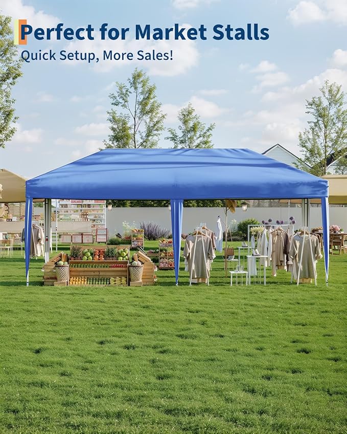 10x20FT Instant Pop Up Canopy Tent with 6 Side Walls, Heavy Duty Canopy Set, Waterproof and UV Protected Tailgate Tent for Outdoor Events (Blue)