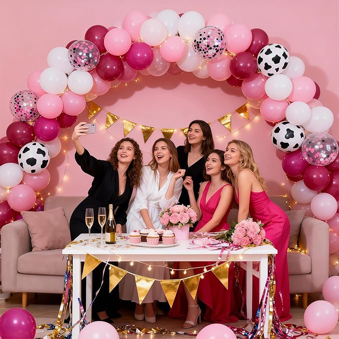 Cowgirl Balloons, 12 Inch Hot Pink Pastel Pink White Cow Print Balloon with Confetti Latex Balloon for Cowgirl Bridal Shower Bachelorette Party Decor Farm Birthday Rodeo Party Decorations Supplies