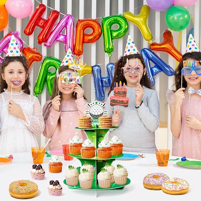 Golf Cupcake Stand 3 Tiers Golf Themed Cake Stand Cardboard Dessert Tower Birthday Party Decorations Dessert Cake Table Displays Sport Party Supplies for Sport Themed Birthday Decoration