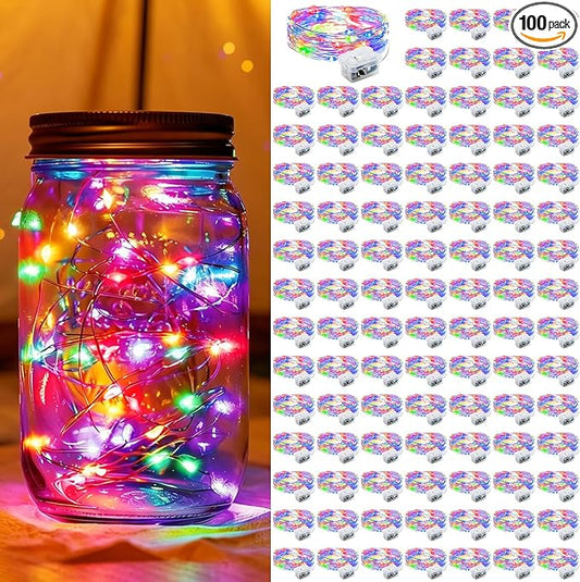 100 Pack Fairy Lights 7Ft 20 LED Twinkle String Lights 3 Modes Battery Operated Waterproof Firefly Starry for Mason Jar Party Wedding Christmas Valentines Day Table Centerpieces,Multicolor