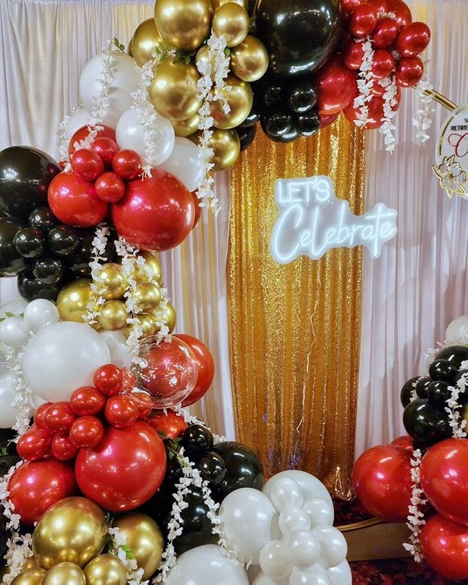 Red and Black Gold Balloons Arch Kit, 140Pcs Different Sizes inch Red Black Gold Balloon and Confetti Party Balloon Garland Kit for Birthday, Wedding, Graduation, Anniversary, Prom Decorations