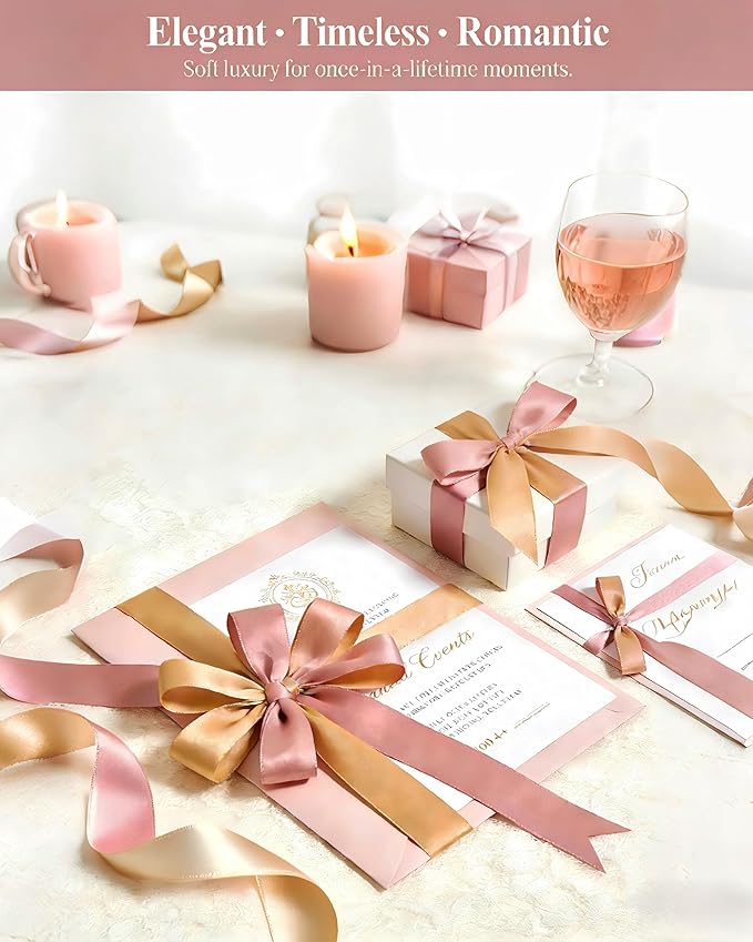 Double Faced Satin Ribbon 1-1/2 Inch, 30 Yards Light Pink & Champagne Two Tone Romatic Ribbon for Gift Wrapping, Flower Bouquets, Bow, Hair, Wedding, DIY Crafts, Baby Shower