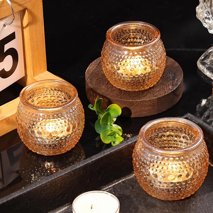 32 Pcs Gold Votive Candle Holders, Round Tea Light Candle Holders with Polka Dot Embossed, Gold Table Centerpieces for Weddings, Home Decor, Baby Shower, Special Occasions