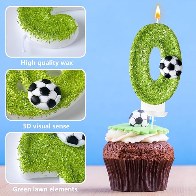 0th Birthday Candles，Soccer Birthday Decorations，Suitable for Girl and boy Cake Toppers, Wedding Cakes, Anniversaries, Party Celebrations, Birthday Decorations (Number 0)
