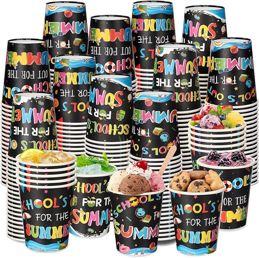 Qinyoung 60 Pcs School's out for Summer Cups End of Year Party Decorations 8 oz Disposable Drinkware 6 Designs for End of Academic Year Last Day of School 2026 Classroom Celebration