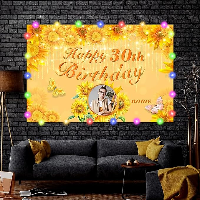 Dicodes Custom Sunflower Party Decorations, Personalized Sunflower Happy Birthday Decorations, 4x6ft-8x12ft