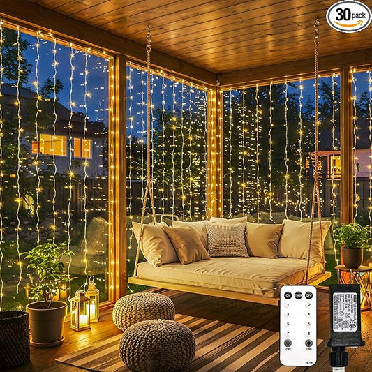 suddus 900 LED Christmas String Lights Outdoor, 9.8x29.5ft Curtain Lights Plug in with Remote,Wall Hanging Lights for Christmas,Dorm,Wall,Window,Wedding,Party,Birthday Decor,Warm White