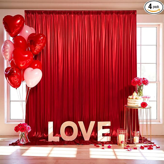gogoparti 20x10FT Red Sequin Backdrop Curtain - 4 Panels of 5x10FT Wrinkle-Free Glitter Drapes for Photography, Birthdays, Weddings & Graduations