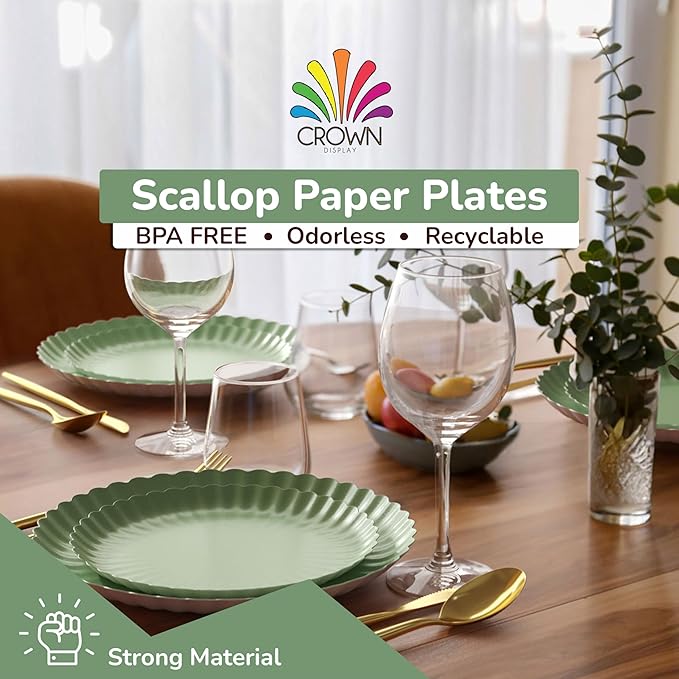Trendables Floral Paper Plates 8.5 Inch & 10.5 Inch 80 Pcs Dinner Plate Set Fancy Disposable Plates for Party for 40 Guests 40 X 8 & 40 X 10 Large & Small Paper Plate Set for Parties Matcha