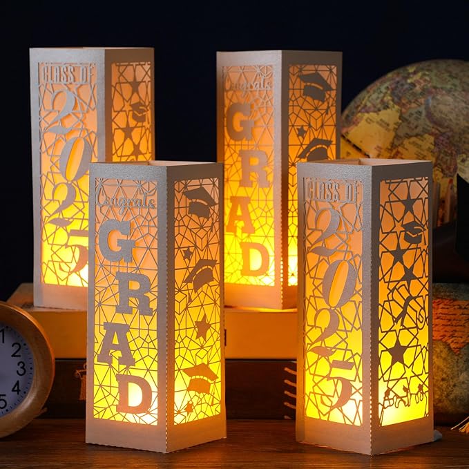 Rossesay 12 Pcs Graduation Table Centerpieces Boxes Class of 2026 Graduation Lanterns for Centerpieces with LED Candles Congrats Grad School College Photo Props for Party Table Decoration (Silver)