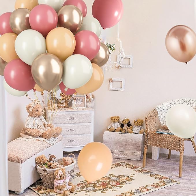 Paready Dusty Pink Latex Balloons, 60 Pcs 12 Inch Nude and Dusty Pink Balloon, Nude and Sand White Champagne Gold Balloons for Birthday Baby Shower Anniversary Wedding Bridal Shower Party Decoration