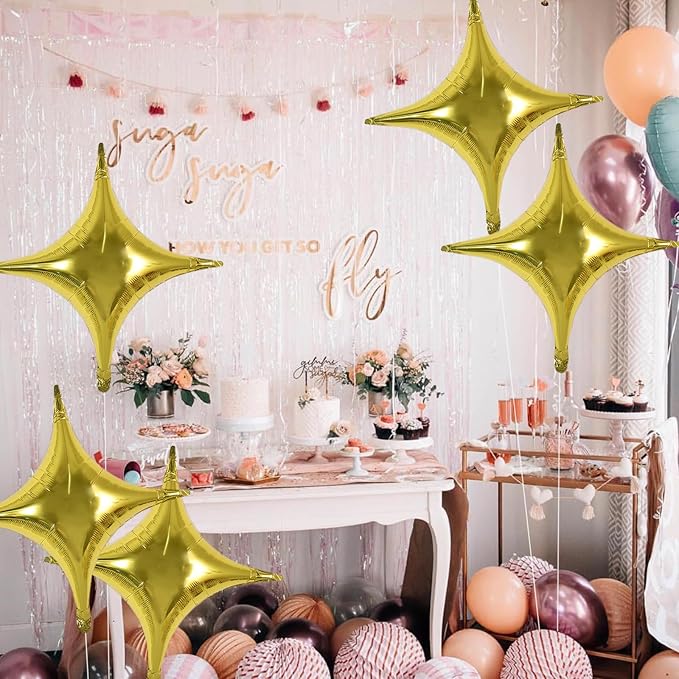 TONIFUL 20Pcs 26Inch Large Gold Four Pointed Star Shape Foil Balloons Big Gold Star Mylar Balloons for Birthday Wedding Baby Shower Anniversary Engagement Party Decorations Supplies