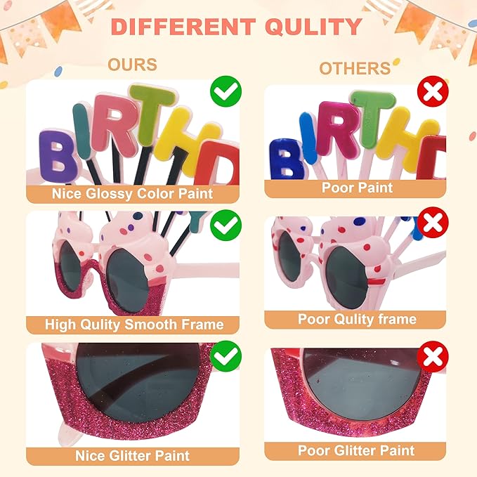 Funny Sunglasses & Costume Masks for Birthday Parties, Multi-Shaped Novelty Shades to Add Humor to Any Festivity