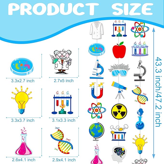 8pcs Science Party Hanging Garlands Science Birthday Party Decorations Chemistry Laboratory Theme Room Wall Decor for Chemistry Theme Birthday Baby Shower Supplies