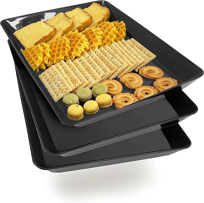 Serving Tray Platter, 3 Pcs Food Tray for Veggie Fruit Snack Dessert Cookie Cheese, Food Trays for Party Supplies Display, Plastic Platters for Serving Food, Large Trays, BPA Free