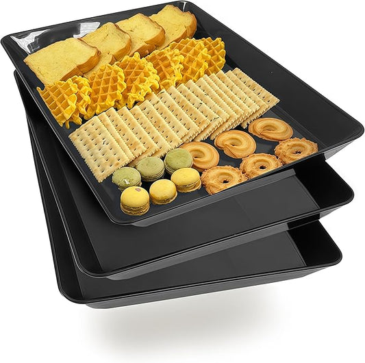 Serving Tray Platter, 3 Pcs Food Tray for Veggie Fruit Snack Dessert Cookie Cheese, Food Trays for Party Supplies Display, Plastic Platters for Serving Food, Large Trays, BPA Free