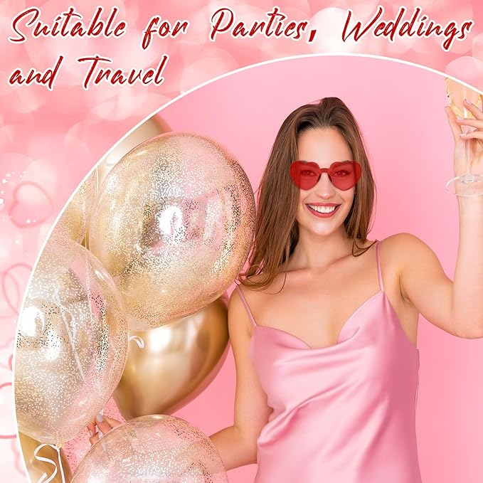 28 Pack Heart Shaped Sunglasses for Women Rimless Heart Glasses Bulk Mardi Gras Candy Color Sunglasses for Party