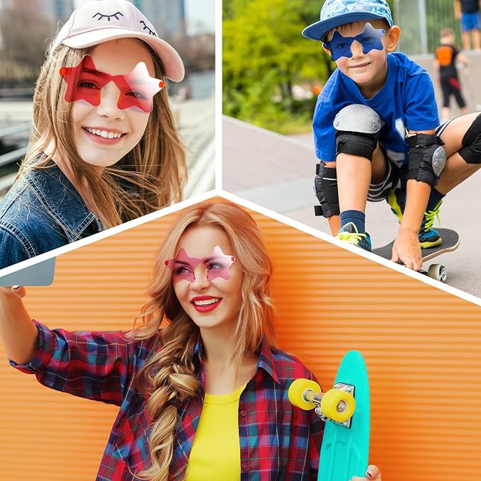 PLULON Star Sunglasses Kids, 7 Pairs Colorful Star Sunglasses Bulk Rimless Star Shape Sunglasses, Star Glasses Bachelorette Sunglasses Star Party Favors for Birthday Beach Kids Adult - Multicolor