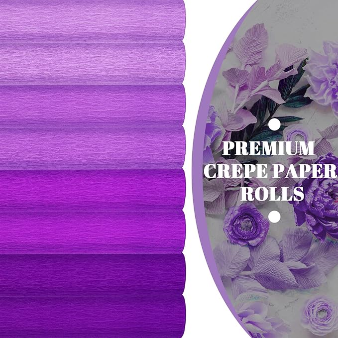 Whaline 8 Rolls Purple Crepe Paper Streamers 25 x 250cm 4 Gradient Purple Colors Party Decorative Craft Streamers Roll for Graduation Party Supplies Backdrop DIY Gift Wrapping Room Wall Decor