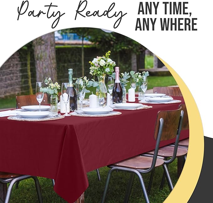 Exquisite 66% Thicker Premium Plastic Table Cloth Rectangle Table Cover 0.5 Mil 24 Pack Burgundy Table Cloth 54 Inch x 108 Inch Disposable Tablecloth Won't Tear Easily Like Cheap Thin Brands