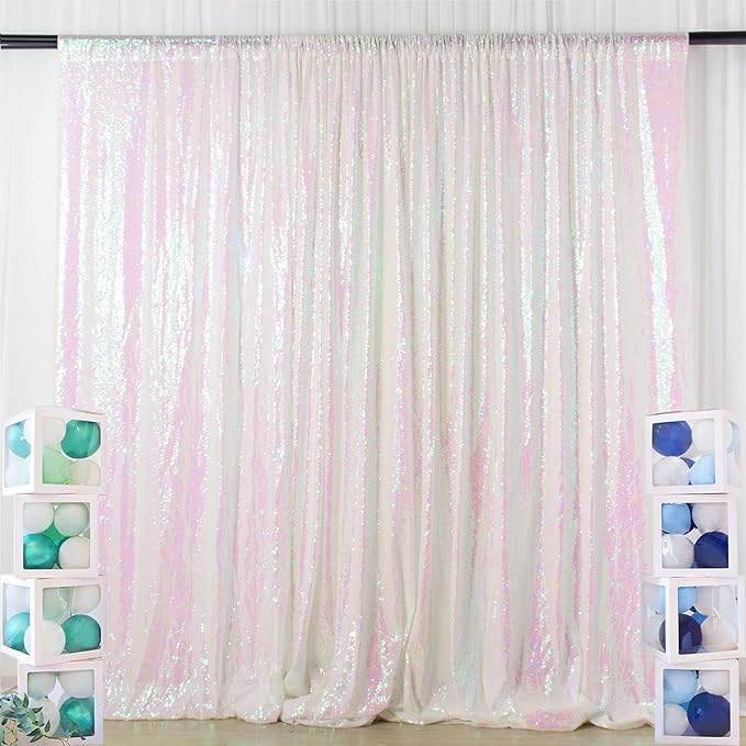 ShinyBeauty White Iridescent Backdrop 10FTx10FT Sequin Backdrop Fabric Backdrop White Glitter Backdrop Curtain Photograph Backdrop Wedding Backdrop