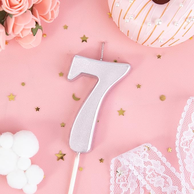 PHD CAKE 2.76 Inch Modern Rose Gold 7 Birthday Candles, Cake Number Candles for Party Celebration