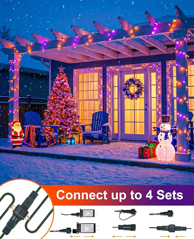 Orange and Purple String Lights Outdoor, 80FT 240 LED Plug in String Lights for Outside Waterproof, 8 Modes Connectable Green Wire Fairy Twinkle Light for Indoor Home Garden Xmas Holiday Decorations