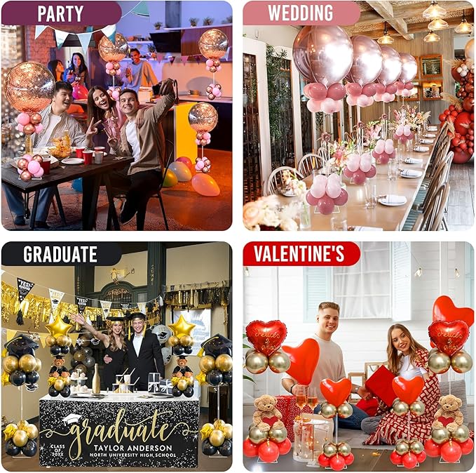 31.5 Inch Acrylic Balloon Stands for Table Centerpieces, 4 Sets Balloon Holder Sticks with Base, Table Top Balloon Stand Kit for Baby Shower Birthday Graduation Wedding Party Decorations