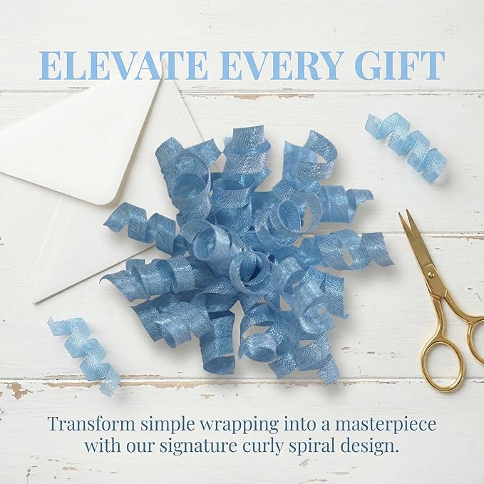self-Adhesive Curly Ribbon for Gift Wrapping - Elegant Bows for Gift Wrapping, Presents, Paper Bag, Baby Shower Favors, Wrapping Accessories, Wedding Decor (Blue)