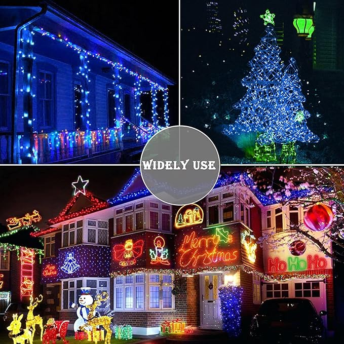 Pooqla Christmas Blue String Lights, 200 LED Clear Wire Indoor and Outdoor Lights