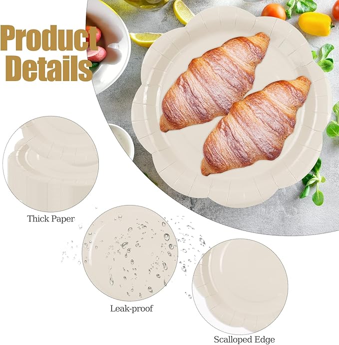 50 Pack Ivory Paper Plates 7 Inch, Disposable Cream Scalloped Plates Cake Dessert Plate for Dinner Baby Shower Wedding Bridal Shower Birthday Party Supplies (Ivory, 7 inch)
