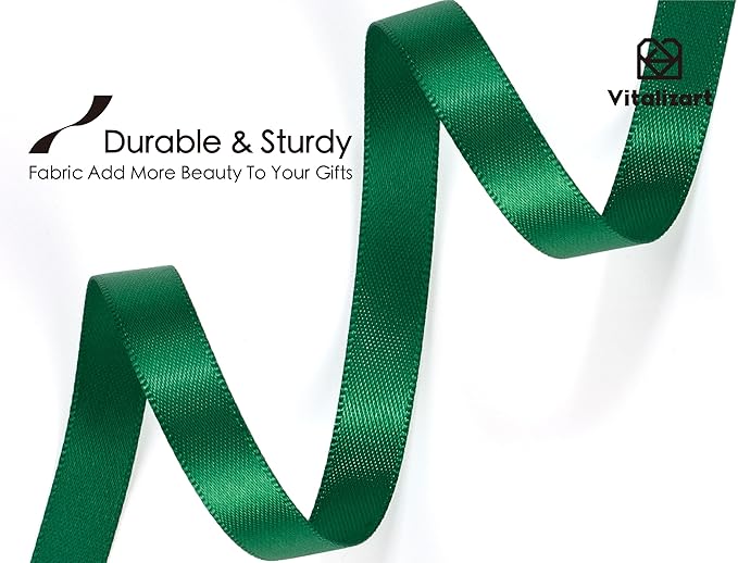 Vitalizart Green Satin Ribbon 3/8” x 100 Yards Ribbon for Gift Wrapping Hair Craft Party Decoration Flower Bouquet Wedding Double Face