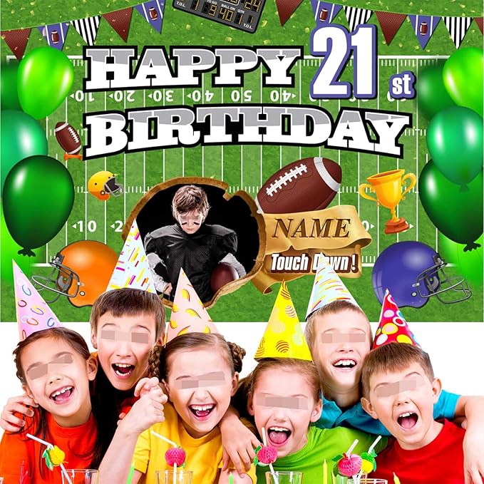 Custom Football Theme 21st Birthday Decorations Banner - Personalized Fabric Banner for 21st Birthday Party Supplies