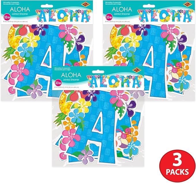 Beistle 3 Piece Aloha Banners For Luau Theme Party Hawaiian Decorations