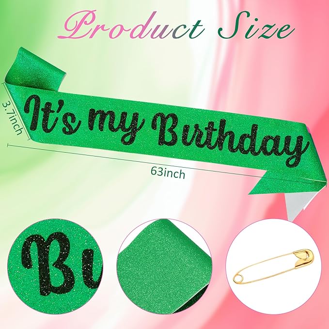 Happy Birthday Decorations Set - Pink & Green Witch Themed “It's my Birthday ” Sash with Glitter Foil for Girl, Happy Funny Birthday Decorations Accessories for Women Party Favors Supplies