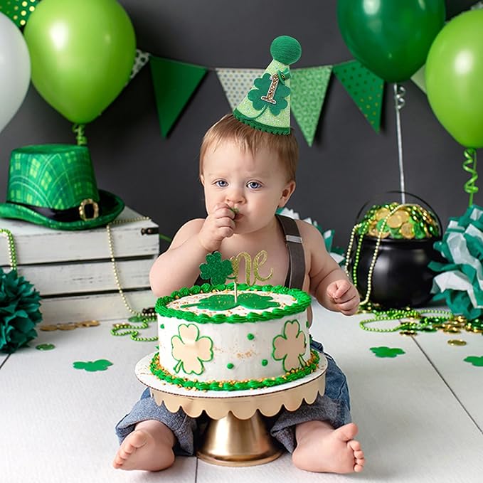 St Patrick's Day 1st Birthday Hat - Boys Girls First Birthday Party Decorations,Green Shamrock Birthday Crown Outfit