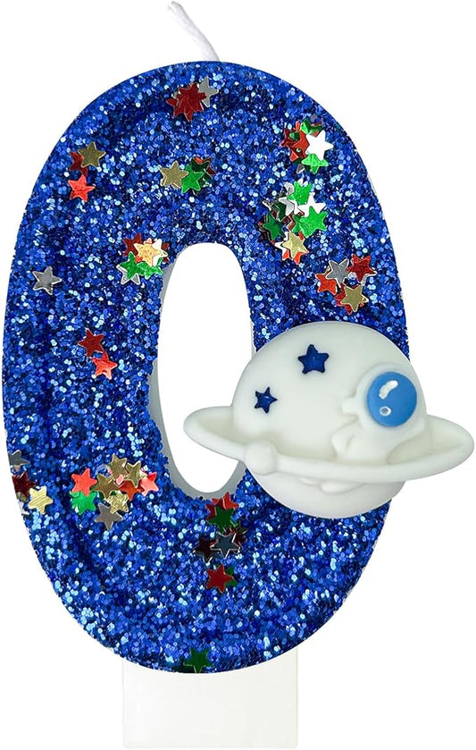 HXOUSE Spaceship Number 0 Birthday Candles - Outer Space Universe Birthday Candles for Cake, Candles Birthday Topper for Anniversary Celebrations, Astronaut Rocket Party Decorations for Boys