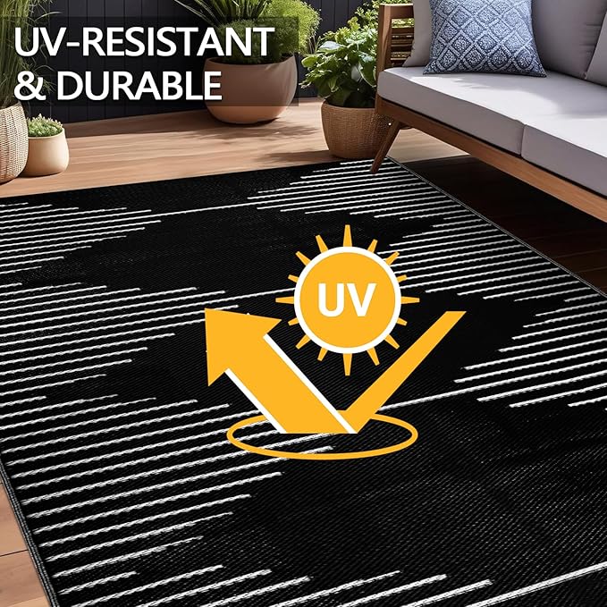 Falflor Outdoor Rug Waterproof 6x9 ft, Reversible Outdoor Plastic Straw Rug, Large Outdoor Patio Rug for RV Camping, Indoor Outdoor Rugs for Porch Deck Backyard Balcony Picnic Beach