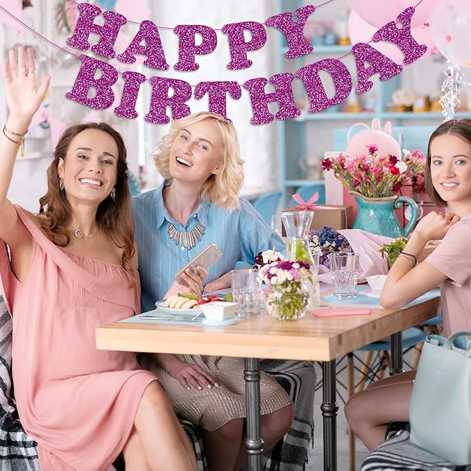 Purple Happy Birthday Banner Birthday Party Decorations Happy Birthday Banner Bunting Garland Sign for Kids Boys Girls Adults Birthday Baby Shower Celebration Party Backdrops Supplies