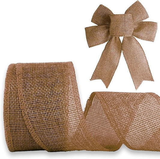 Brown Burlap Ribbon 1-1/2 inch X 10 Yard Natural Linen Woven Burlap Ribbons DIY Handmade Edging Production Wreath Holiday Decoration Ribbon Gift Wrapping Brown Linen Ribbons