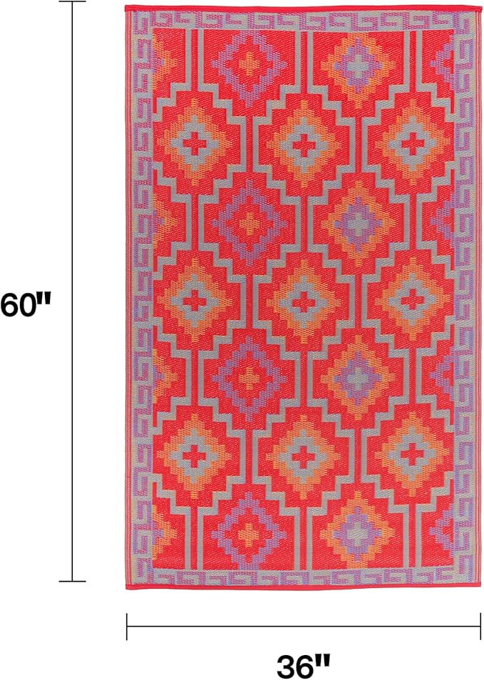 Fab Habitat Outdoor Rug - Waterproof, Fade Resistant, Crease-Free - Premium Recycled Plastic - Vintage Kilim - Porch, Deck, Balcony, Mudroom, Laundry Room, Patio - Lhasa - Orange & Violet - 3 x 5 ft