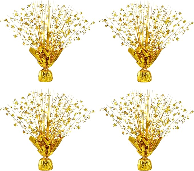 4 Pack Metallic Foil Spray Centerpiece Stars for Wedding, Birthday, Anniversary, Christmas Table Decor, Holiday Festival Baby Shower Graduation Mantle Party Decorations (Gold)