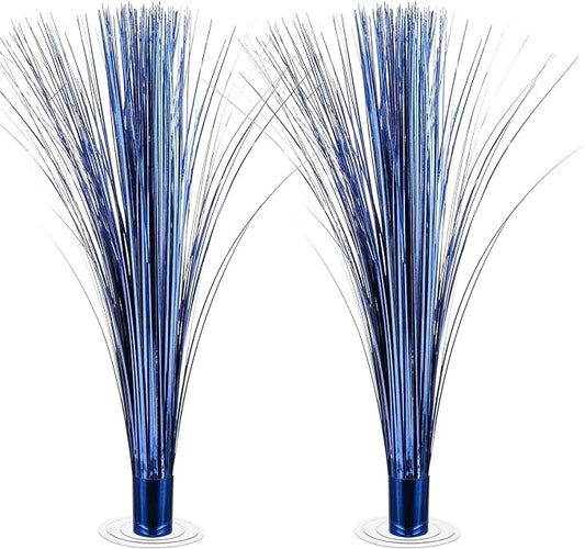 2 Pcs Metallic Spray Centerpieces Graduation Centerpieces for Tables Decorations with Clear Base Shimmering Foil Sprays for Birthday Easter and Celebration Events(Blue)