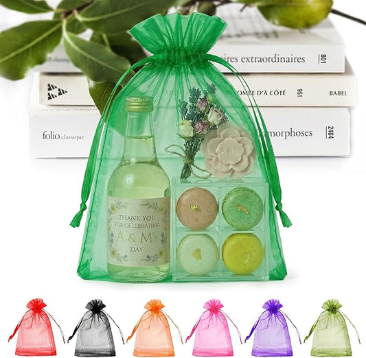 ANZNKU 50PCS Organza Bags 6x9 Large Green Gift Bags, Sheer Mesh Bag Drawstring Gift Pouches Packaging Bag for Goodie Jewelry Candy Sachet Soap Party Favors for Birthday Wedding Baby & Bridal Shower