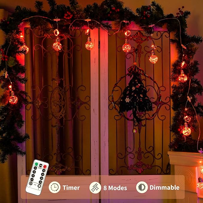 YOLIGHT Wishing Ball Curtain Lights 200 LED Window Curtain String Lights with Remote, USB Battery Powered Twinkle Globe Fairy Lights for Party Bedroom Christmas Halloween Decoration (Orange)